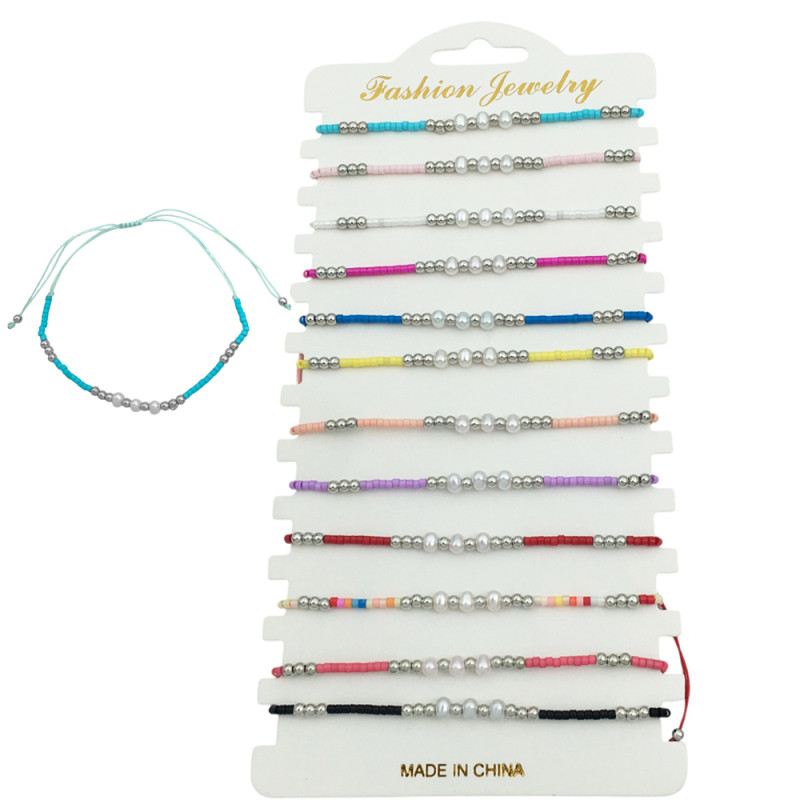 BLISTER x12 HILO MOSTACILLAS BOLITAS Y PERLAS SURTIDO COLOR PULSERA / TOBILLERA