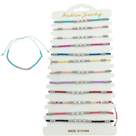 BLISTER x12 HILO MOSTACILLAS BOLITAS Y PERLAS SURTIDO COLOR PULSERA / TOBILLERA