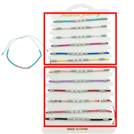 MEDIO BLISTER x6 HILO MOSTACILLAS BOLITAS Y PERLAS SURTIDO COLOR PULSERA / TOBILLERA