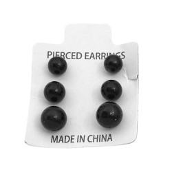 CAJA X108 PARES BOLITA NEGRA PERLAS ARITOS MEDIDAS SURTIDAS ARO