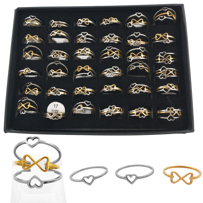 CAJA X36 ANILLOS TREBOL CORAZON DIVISIBLE ANILLO