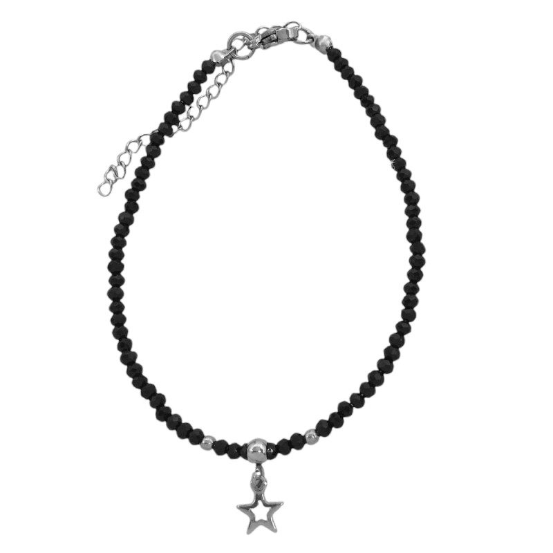 19+3.5CM NEGRO ESTRELLA CALADA BOLITAS Y CUENTAS REGULABLE PULSERA / TOBILLERA