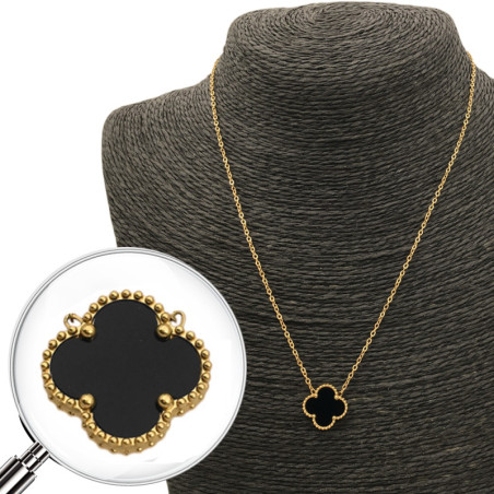 DORADO UNA FLOR TREBOL NEGRO TIPO VAN CLEEF 45+5CM COLLAR