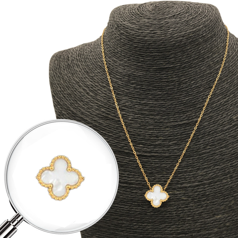 DORADO UNA FLOR TREBOL BLANCA TIPO VAN CLEEF 45+5CM COLLAR