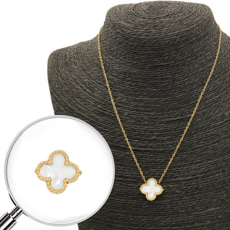 DORADO UNA FLOR TREBOL BLANCA TIPO VAN CLEEF 45+5CM COLLAR
