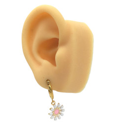 DORADO PAR MARGARITA BLANCA CENTRO ROSA EN ARGOLLA 15MM ARO