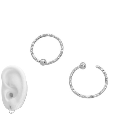 PAR (2 ARGOLLAS) 10MM SUPER FINA C/ RELIEVE ARGOLLITA C/ BOLITA DE NARIZ U OREJA PIERCING
