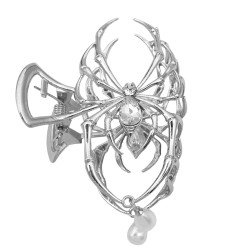 BROCHE ARAÑA PLATEADA MEDIANA C/ 2 STRASS Y 1 PERLA GOTA COCODRILO