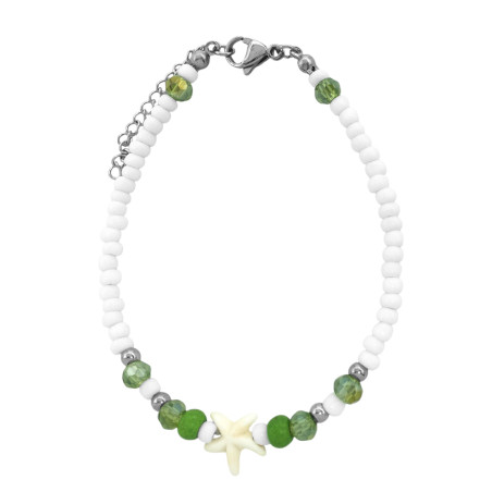 VERDE ESTRELLA DE MAR MOSTACILLAS CUENTAS Y BOLITAS 22+4CM REGULABLE TOBILLERA