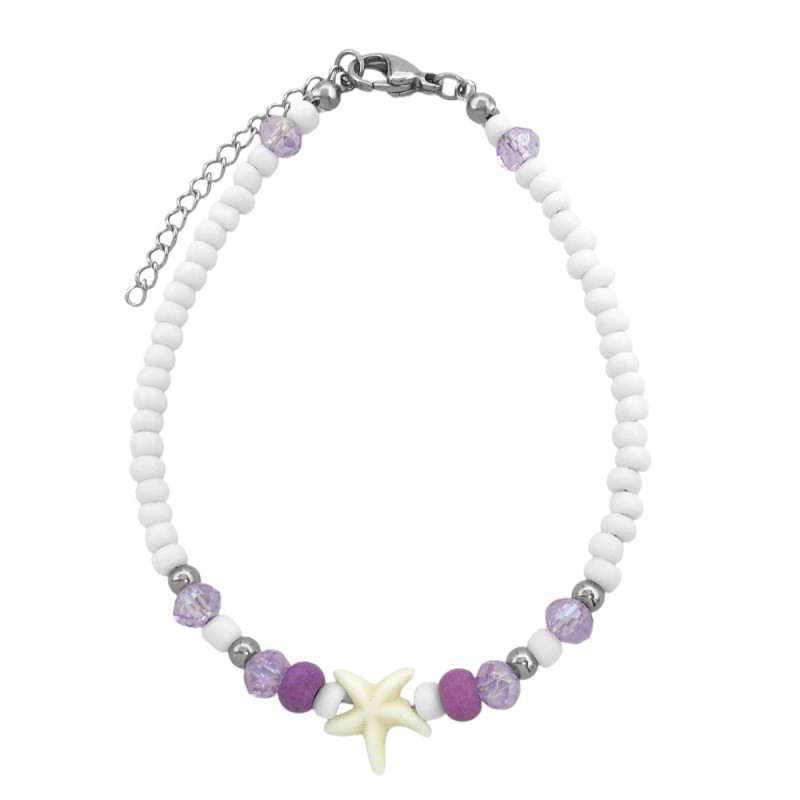 LILA ESTRELLA DE MAR MOSTACILLAS CUENTAS Y BOLITAS 22+4CM REGULABLE TOBILLERA