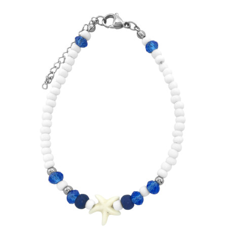 AZUL ESTRELLA DE MAR MOSTACILLAS CUENTAS Y BOLITAS 22+4CM REGULABLE TOBILLERA