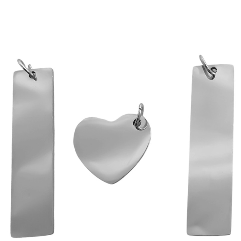 DOS RECTANGULOS Y UN CORAZON C/ ARGOLLITA PARA GRABAR Y COMPARTIR DIJE