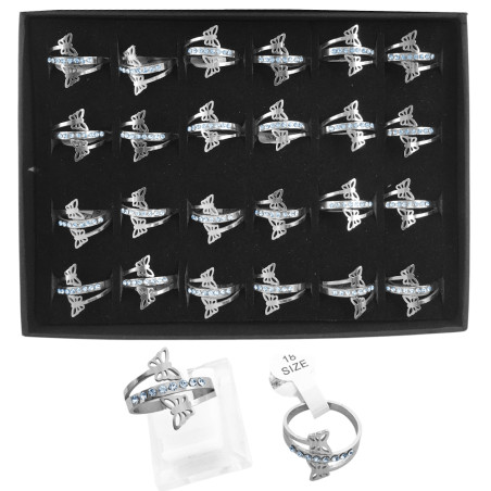 CAJA x24 DOS MARIPOSAS Y LINEA DE STRASS ANILLO