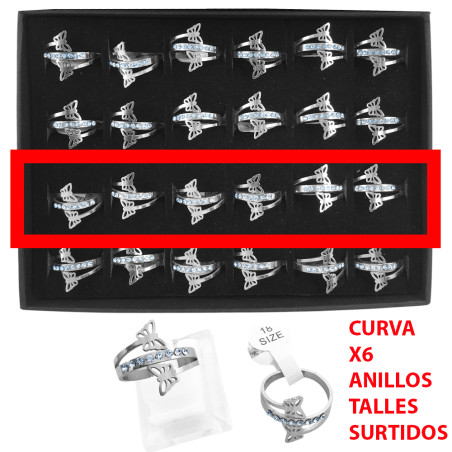 CURVA X6 ANILLOS DOS MARIPOSAS Y LINEA DE STRASS ANILLO