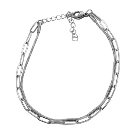 18+5CM DOBLE CADENA COLO DE RATA CUADRADA Y CLIP PULSERA