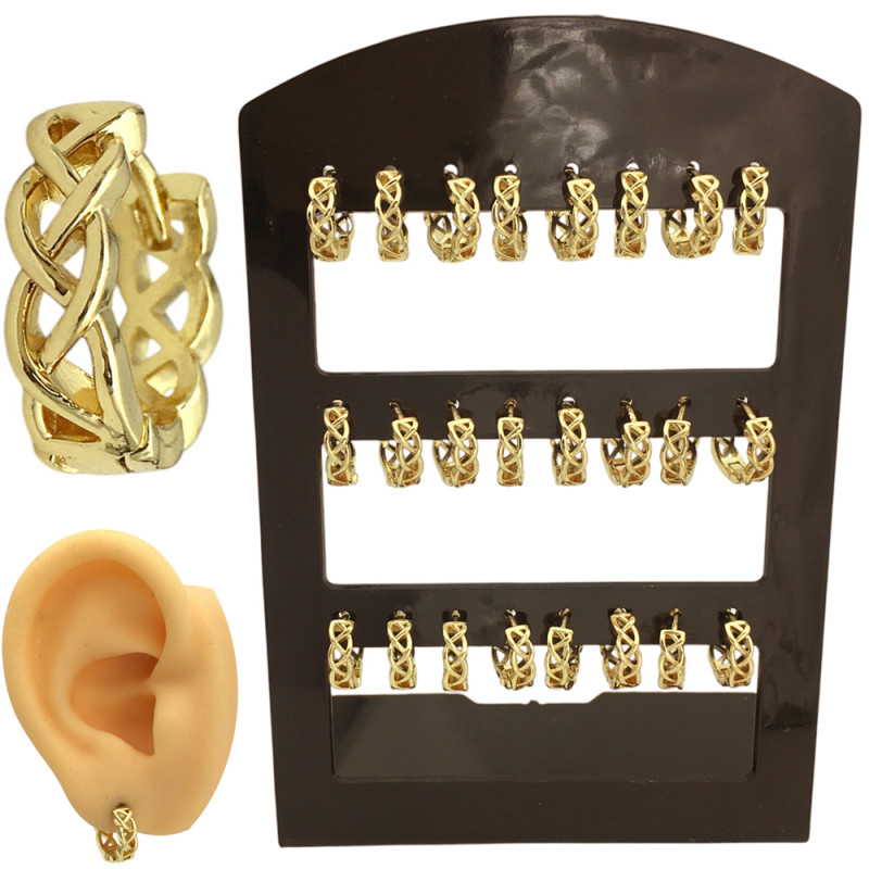 DORADO BRONCE BLISTER X12 PARES TRENZADAS C/ CIERRE BISAGRA FANTASIA FINA  AROS