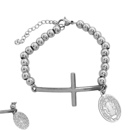 18+5CM CRUZ Y MEDALLA SAN BENITO BOLITAS PULSERA
