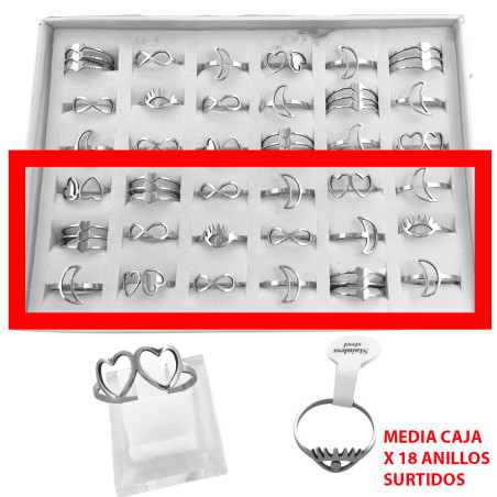 MEDIA CAJA x18 ANILLOS Q:19-1VARIOS MODELOS SURTIDOS TALLES CHICOS !!! Q:19-1 ANILLO