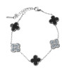 TRES FLORES NEGRAS Y DOS FLORES C/ STRASS TREBOL TIPO VAN CLEEF 18+4CM PULSERA