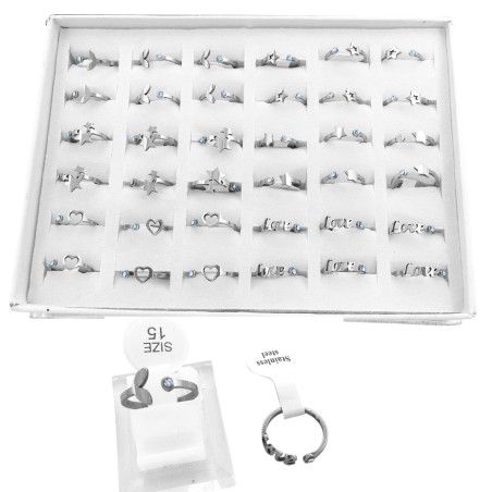 CAJA x36 NENAS O MIDI Q:118-1 ABIERTOS VARIOS MODELOS SURTIDOS C/ UN STRASS TALLES CHICOS !!! Q:118-1 ANILLO