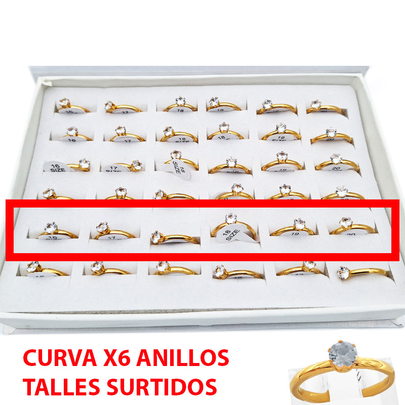 DORADO CURVA X6 ANILLOS BRILLANTE FLEJE ANCHO CUBIC ZIRCON ANILLO