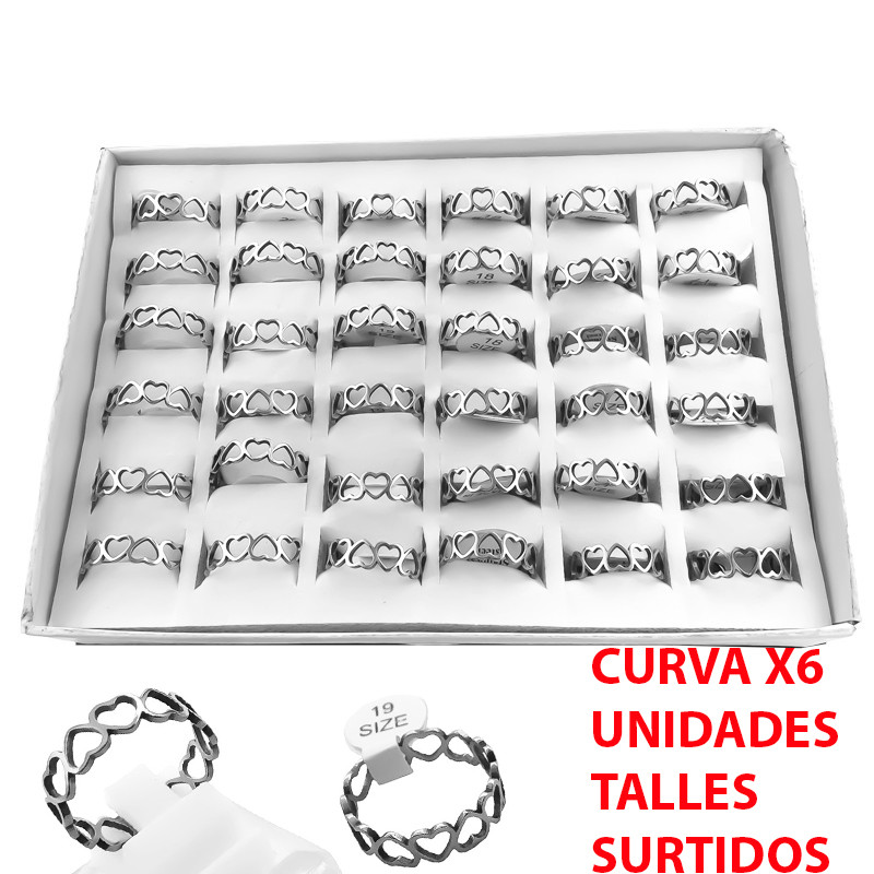 CURVA X6 ANILLOS TODO CORAZONES MEDIANOS INVERTIDOS PLANA ANILLO