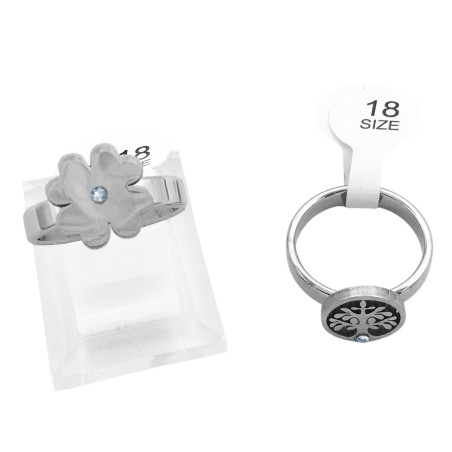 CURVA X6 ANILLOS Q:20 CINCO MODELOS GRUESOS C/ 1 STRASS ( LUNA / FLOR / CORAZON / ARBOL / MARIPOSA )Q:20 ANILLO