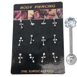 BOLITA DE FUEGO CRISTAL Y BOLITA LABRET MENTON PIERCING