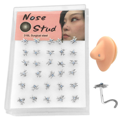CURVO CAJA X30 UNIDADES NOSTRIL ESTRELLA DE 4 PUNTAS CURVO NARIZ PIERCING