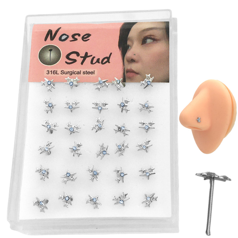 RECTO CAJA X30 UNIDADES NOSTRIL ESTRELLA DE 4 PUNTAS RECTO NARIZ PIERCING