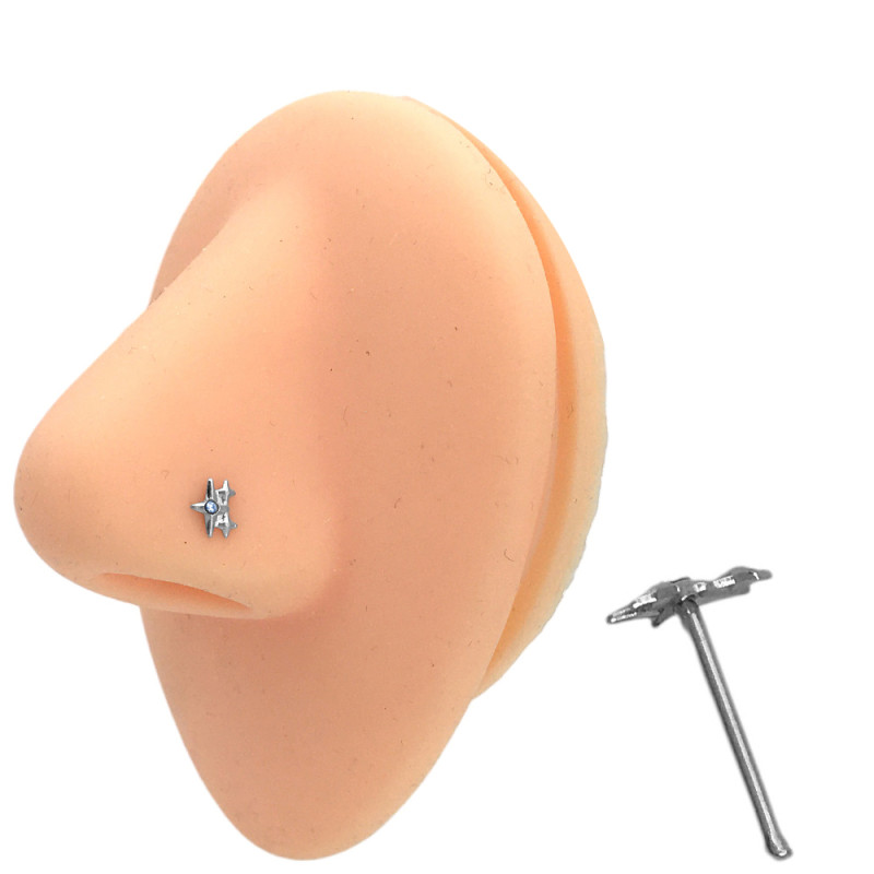 RECTO UNIDAD NOSTRIL ESTRELLA DE 4 PUNTAS RECTO NARIZ PIERCING