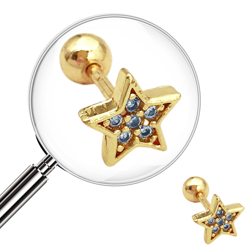 DORADO UNIDAD HELIX ESTRELLA PLANA C/ STRASS INTERIOR A ROSCA PIERCING