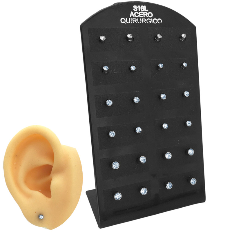 BLISTER x12 PRS 2-2.5-3 MM SURTIDOS CILINDRO STRASS CRISTAL AROS