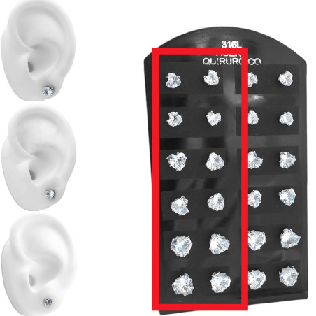 MEDIO BLISTER X6 PARES SURTIDOS CORAZON 8.5 - 7.5 - 6.5MM CUBIC ZIRCON AROS