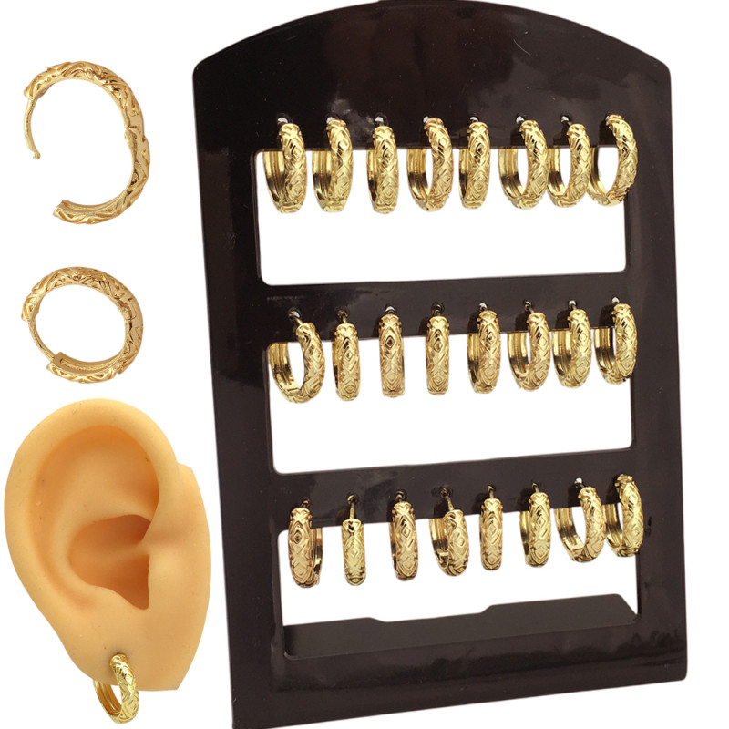 DORADO BRONCE BLISTER X12 BOMBE LINEA DE ROMBOS BISAGRA FANTASIA FINA AROS