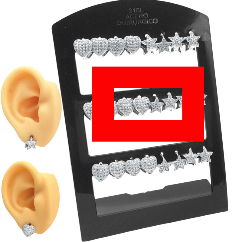 2 (DOS) PARES CORAZON Y ESTRELLA C/ VARIOS STRASS CRISTAL BISAGRA ARO