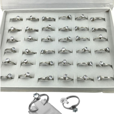 CAJA x36 TIPO CORONITA C/ CUBIC ZIRCON CRISTAL DOBLE FLEJE ANILLO