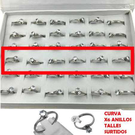 CURVA X6 ANILLOS TIPO CORONITA C/ CUBIC ZIRCON CRISTAL DOBLE FLEJE ANILLO