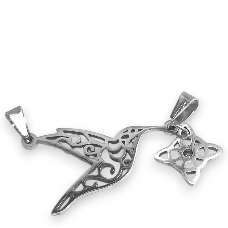 DOBLE DROPS CON NUDO DE BRUJA Y COLIBRI PICAFLOR DIJE