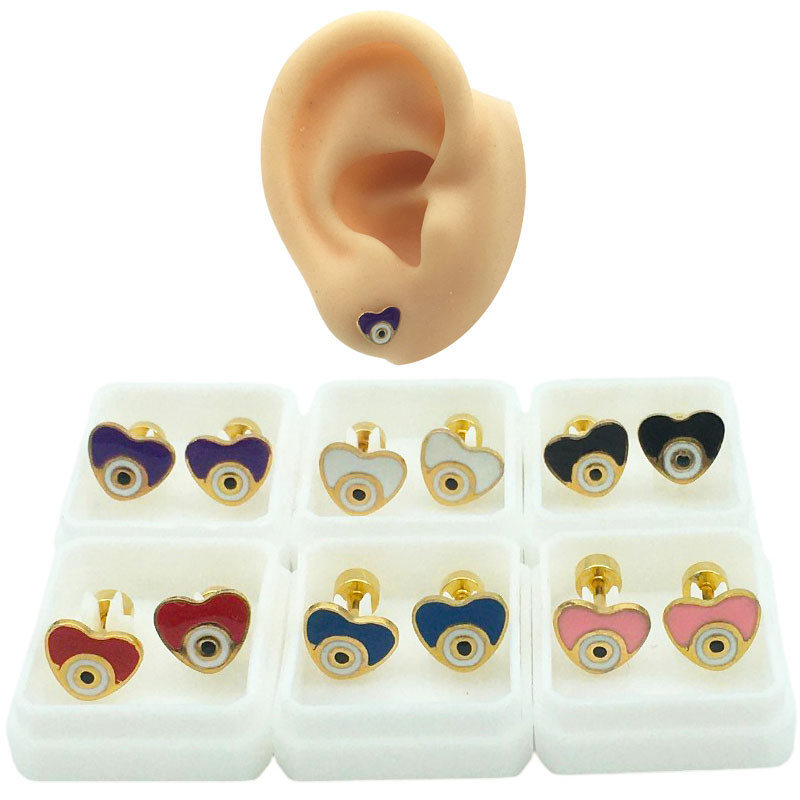 DORADO SEIS 6 PARES CORAZONES C/ OJO COLOR PLANA A ROSCA ABRIDOR ARO