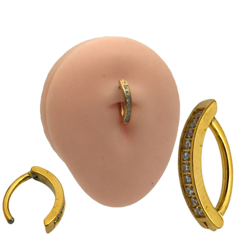 DORADO ARGOLLA OVALADA C/ LINEA DE CUBIC OMBLIGO PIERCING
