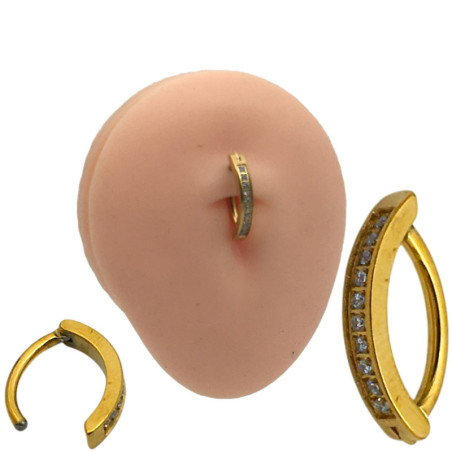 DORADO ARGOLLA OVALADA C/ LINEA DE CUBIC OMBLIGO PIERCING
