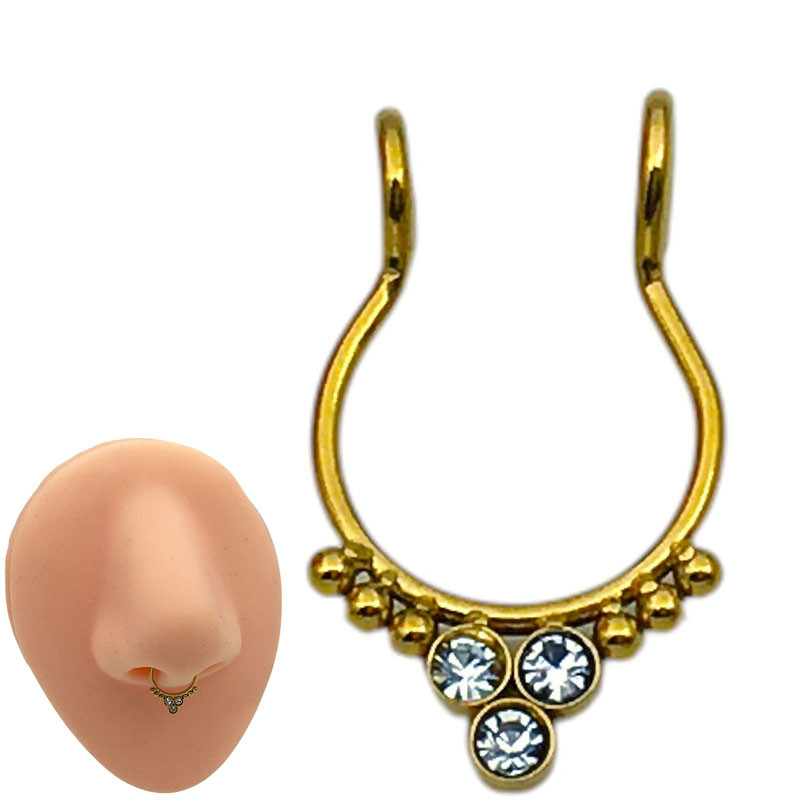 DORADO UNIDAD 8MM FALSA ARGOLLITA C/ 3 CUBIC DE NARIZ PIERCING