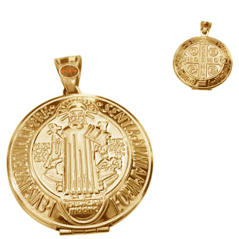 DORADO 27MM RELICARIO SAN BENITO CUERPO ENTERO DIJE