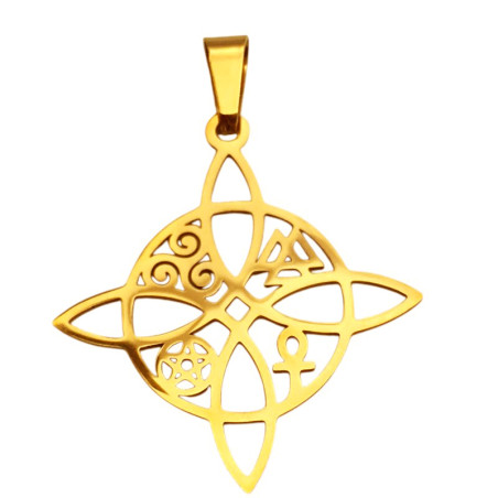 DORADO NUDO DE BRUJA CALADO C/ 4 SIMBOLOS DIJE