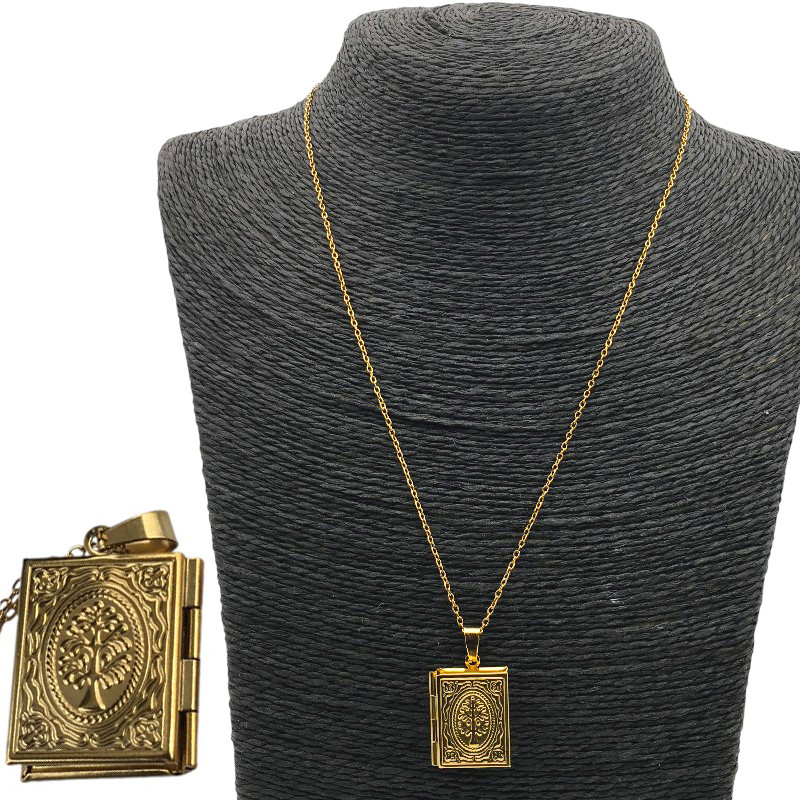 DORADO CADENA + RELICARIO RECTO LIBRO ARBOL DIJE