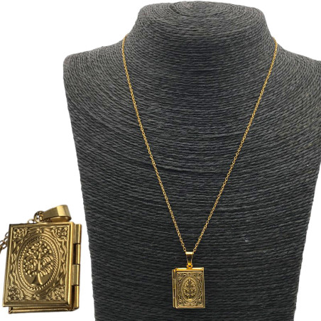 DORADO CADENA + RELICARIO RECTO LIBRO ARBOL DIJE