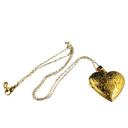 DORADO CADENA + RELICARIO CORAZON C/ DOS FLORES DIJE