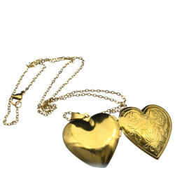 DORADO CADENA + RELICARIO CORAZON C/ DOS FLORES DIJE