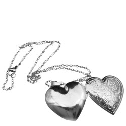 CADENA + RELICARIO CORAZON C/ DOS FLORES DIJE